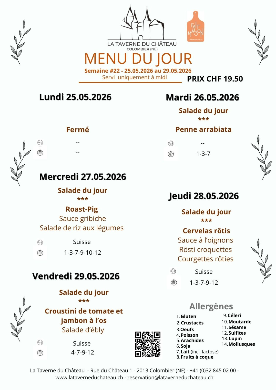 Menu du jour — semaine du 11.05.2026 au 15.05.2026